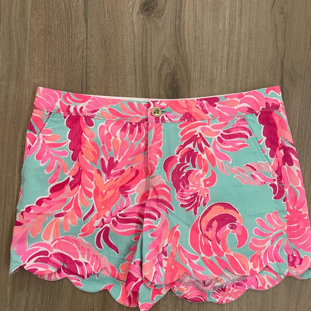 Lilly Pulitzer Pink and Aqua Buttercup Shorts Size 8 EEUC